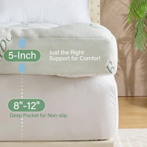 WhatsBedding 5 Inch Memory Foam Mattress Topper Queen for Back Pain