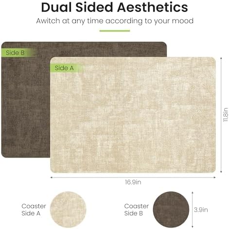Fyvva Placemats Set of 6 Wipeable Reversible Faux Leather with