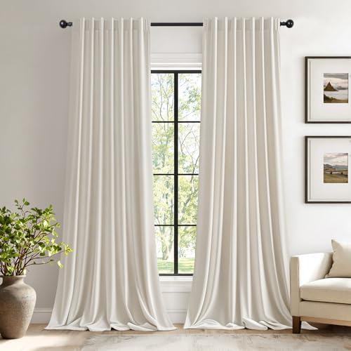 EMEMA Ivory Velvet Curtains 2 Panels W52xL96 Inch Back Tab Rod Pocket