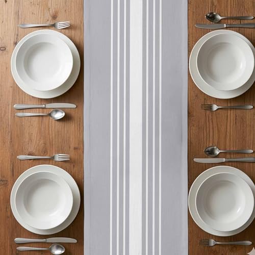 Light Grey Striped Table Runner Linen Burlap Table Runner 72 Inches