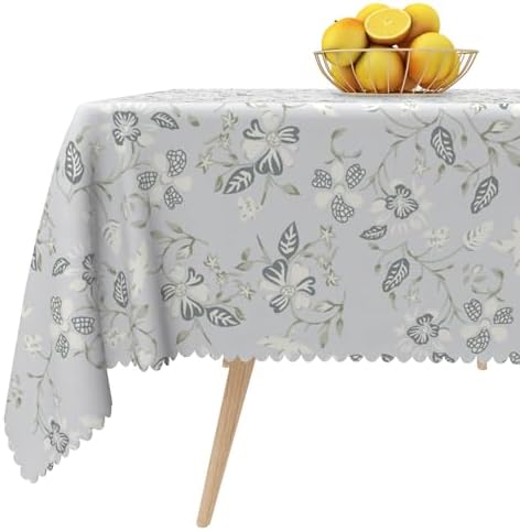 Vintage Gray Floral Tablecloth Square 70 Inch Watercolor Retro Flower