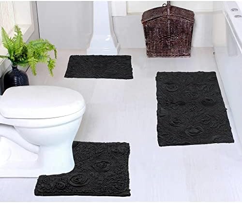 Stunning Hand Tufted Dark Gray Bathroom Rugs Set 3 Piece with Pretty