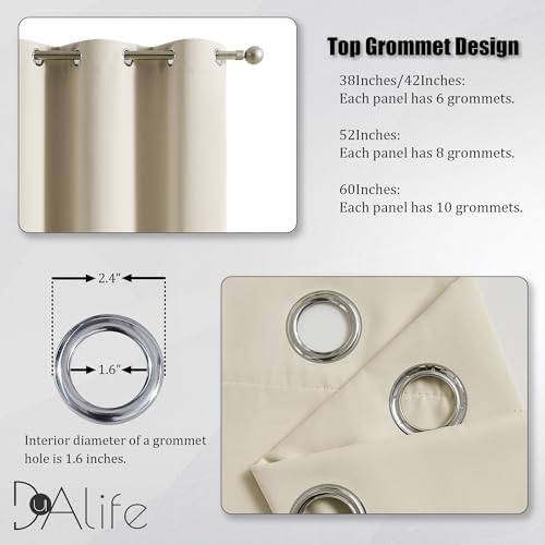 DUALIFE Cream Beige Room Darkening Curtains 42 x 63 Inch Length for