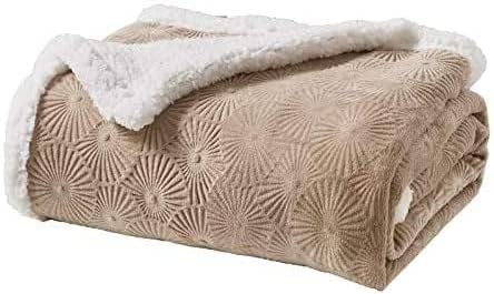 Louvre Sherpa Throw Blanket Embossed Style Warm, Fleece, Snuggle Throw