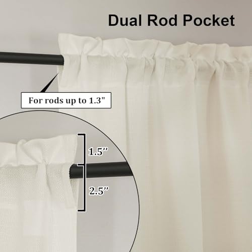 Lecloud Bessie Ivory Curtains 63 Inch Length 2 Panels, Elegant Light