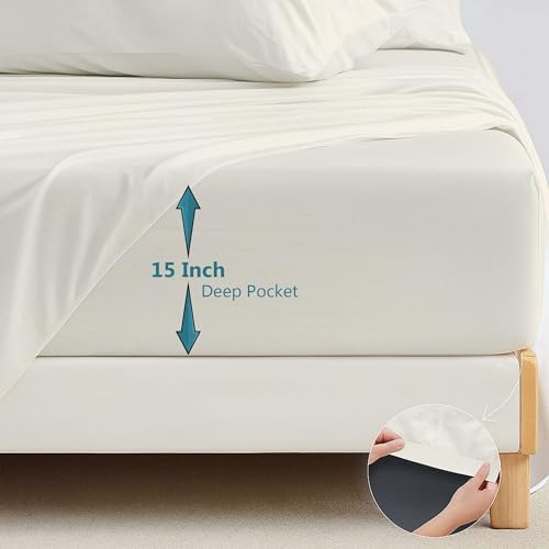 Ready To Rest 4 Piece Full XL Sheet Set - Ivory, 15 Inch Deep Pockets