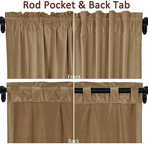 Fcosie Tobacco Brown Back Tab/Rod Pocket 2-in-1 Header Velvet Curtains