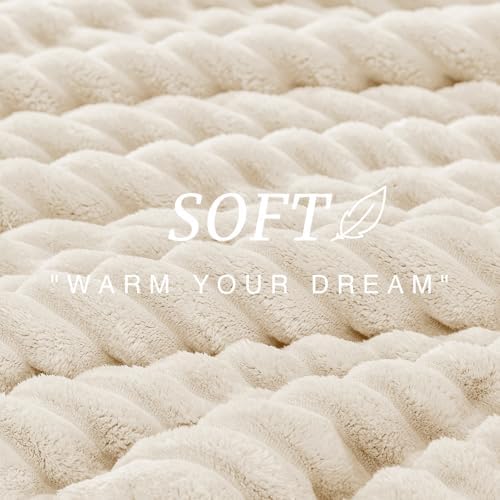 EXQ Home Fluffy Comforter Set King Size,3 Pieces Bed Set,Cream White