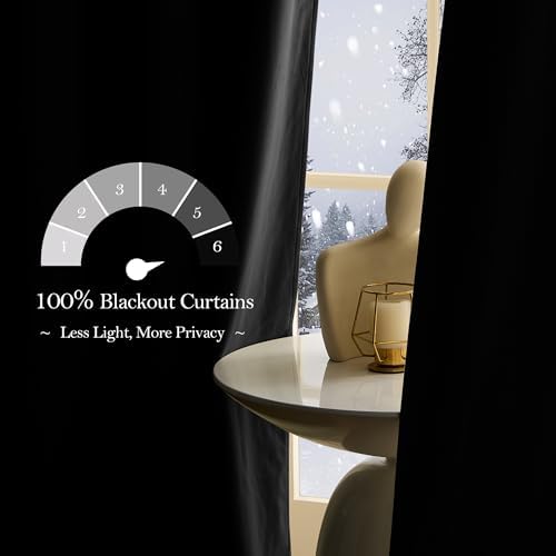 NICETOWN 100% Blackout Black 120 inch Long Velvet Curtains for