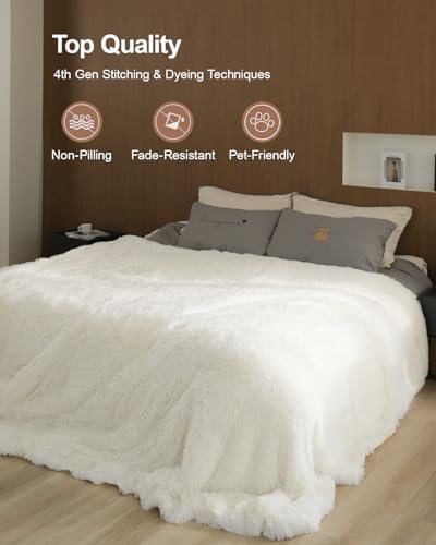Pawque Luxury Faux Fur Sherpa Fleece Throw Blanket 90x90 inches, Cream