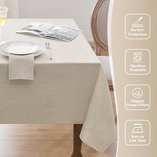 Softalker Small Tablecloth Beige 52x70 Inch Rectangle Linen Textured