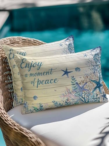 Outdoor Pillows Waterproof, Teal Blue Starfish Coastal Bedding Throw