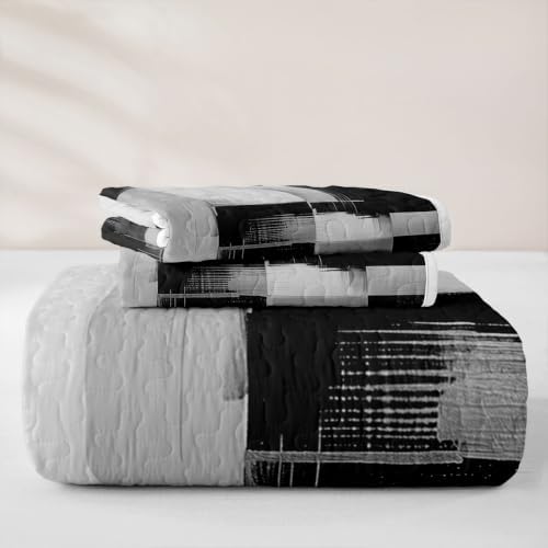 Feelyou Abstarct 3 Piece Quilt Set King Black Gray Bedding Set