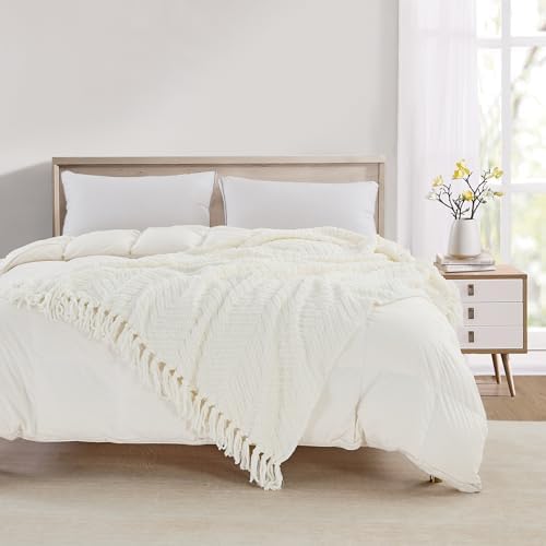 CREVENT 50"X60" Farmhouse Breathable Soft Chenille Knitted Textured