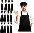 Black Chef Apron and Hat Set, 12 Aprons + 12 Hats, Bulk Pack