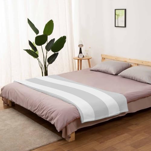 Flannel Fleece Blanket 60" x 80", Grey Striped Microfiber Cozy Soft