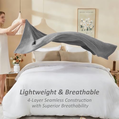 EMME Muslin Cotton Blanket Adults Heather Grey King 108" X 90"