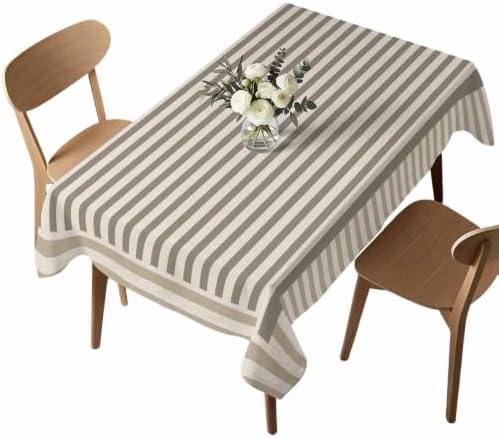 Taupe Beige Stripes Waterproof Tablecloth Rectangle Washable Table
