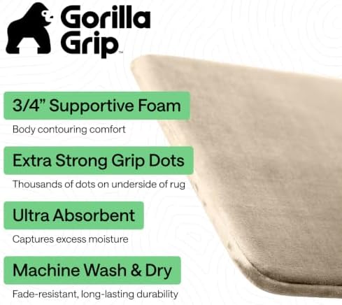 GORILLA GRIP® Memory Foam Bath Rug for Bathroom, 24x17 Taupe