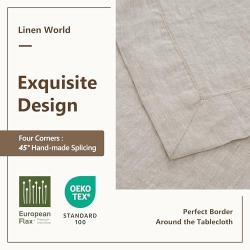 Linen World Linen Tablecloth,100% French Linen Natural Tablecloth 72"