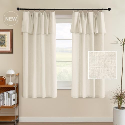 H.VERSAILTEX Linen Semi-Sheer Curtains 63 Inch for Living Room, Ivory