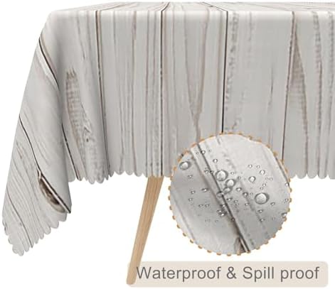 70x70inches Gray White Wood Grain Square Tablecloth Rustic Wooden