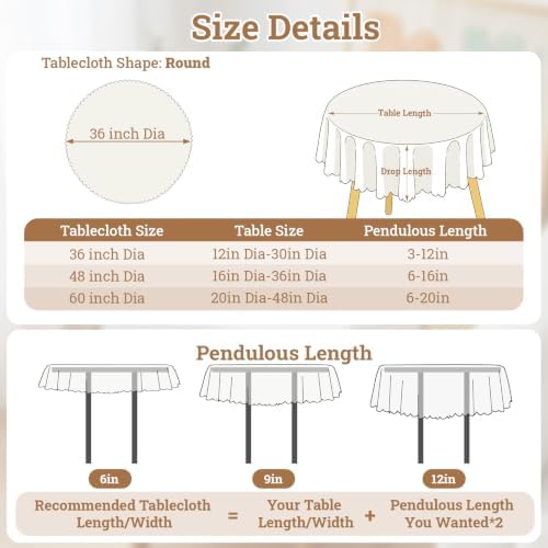 1 Pack 36 Inch Round Beige Tablecloth-Striped Pattern