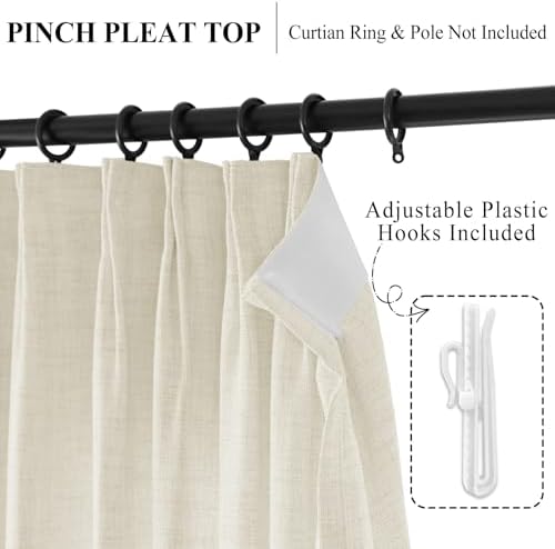 Fcosie Extra Long Curtains, Linen Blend Pleat Pleated Drapes for