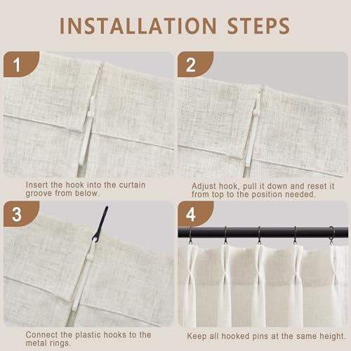 Linen Curtains 96 inch Length,Thick Linen Curtain 2 Panels Set for