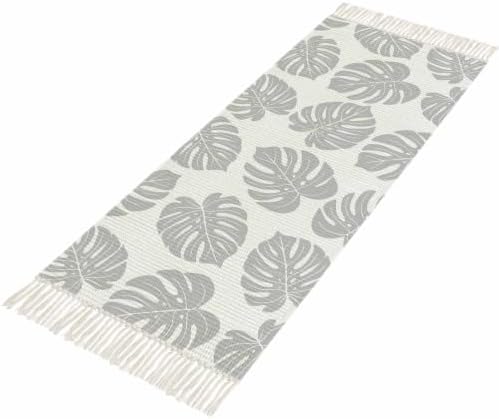 Gray Monstera Leaf Hallway Runner Rug 2'x5', Tropical Plant Foliage