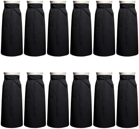 12 Pcs Bistro Aprons with Extra Long Waist Ties and Two Pockets