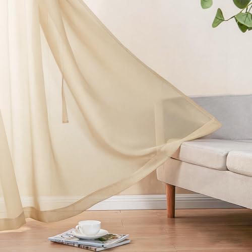 DWCN Beige Faux Linen Sheer Curtains, 2 Panels, 60x84 Inch