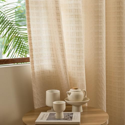 Linen Textured Sheer Boho Curtains for Living Room Rod Pocket Top