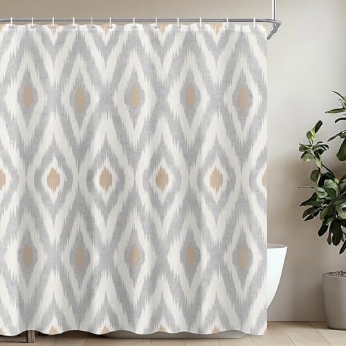 Modern Grey Tan Shower Curtain Sets for Bathroom 60Wx72H Geometric