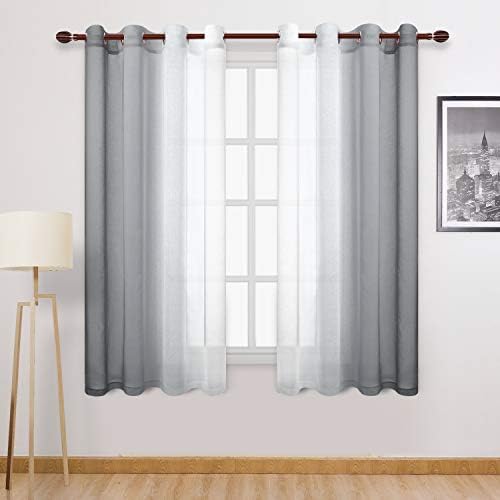 DWCN Grey Ombre Sheer Curtains - Faux Linen Semi Voile Gradient