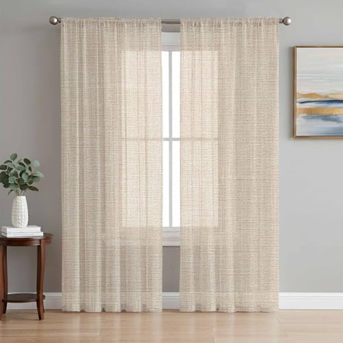 Vintage Cream Sheer Curtains 108 Inches Length 2 Panels Set Bedroom