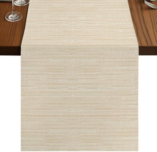 Modern Boho Table Runner 108 Inches Long, Cotton Linen Table Runner
