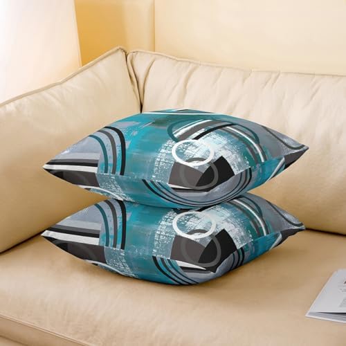 Teal Blue Green Gray Throw Pillow Covers 22x22 Inch Set of 2,Grunge