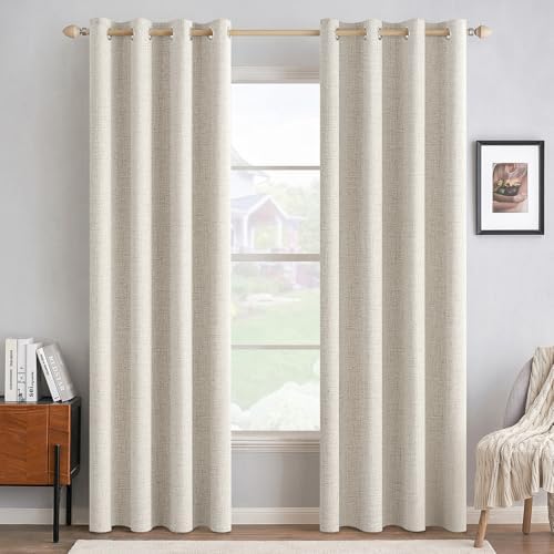 MIULEE 100% Blackout Linen Curtains for Bedroom 52x108 Inches Birch