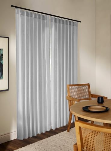 Hillcrest 108 Inch Long Light Gray Pinch Pleated Linen Semi Sheer