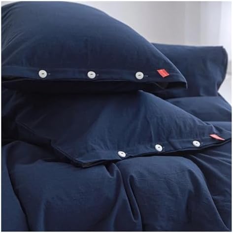 UOIO 100% Washed Cotton Linen Feel Soft Comfy 4Pcs Bedding Set Solid