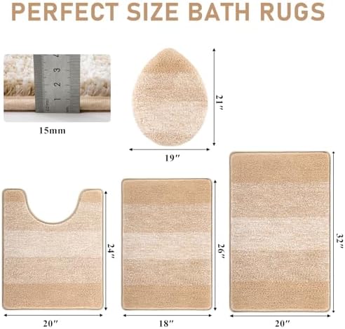 Bsmathom Bathroom Rug Set 4 Piece, Plush Microfiber Bath Mat, Beige