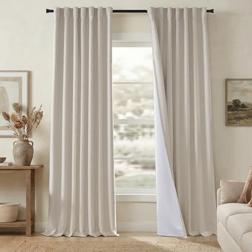Beige Linen Blackout Curtains 84 Inches Long, Natural Fabric Farmhouse