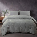 NTBAY King Ruffled Duvet Cover Set, Pieces Washed Cotton, Light Grey