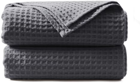 100% Cotton Waffle Throw Blanket for Bed King Size Dark Grey, 104" x
