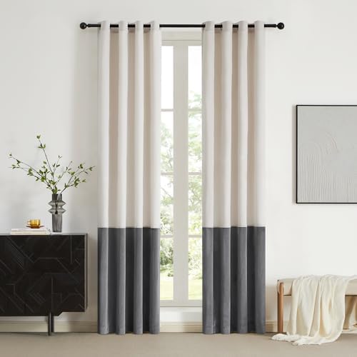 BULBUL 100% Full Blackout Velvet Curtains,108 inches Long Cream Ivory