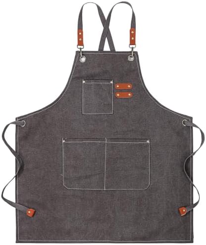 Canvas Apron Adjustable Neck Strap Waterproof Cotton with Pockets