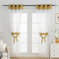 L.Z.E White and Gold Sheer Curtains 84 Inches Long 2 Panels Set for