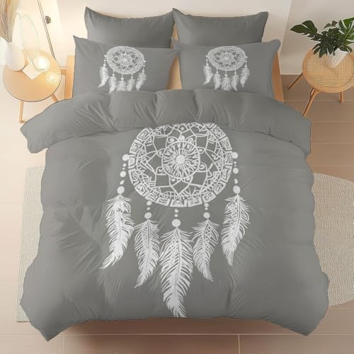 3-Piece Duvet Covers Set Full Bohemia White Dream Catcher Gray – Soft