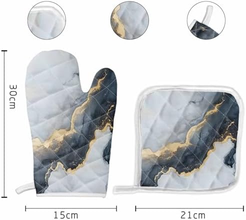 Quilted Cotton Terry Cloth Oven Mitt, Pot Holder Marble Abstract Grey